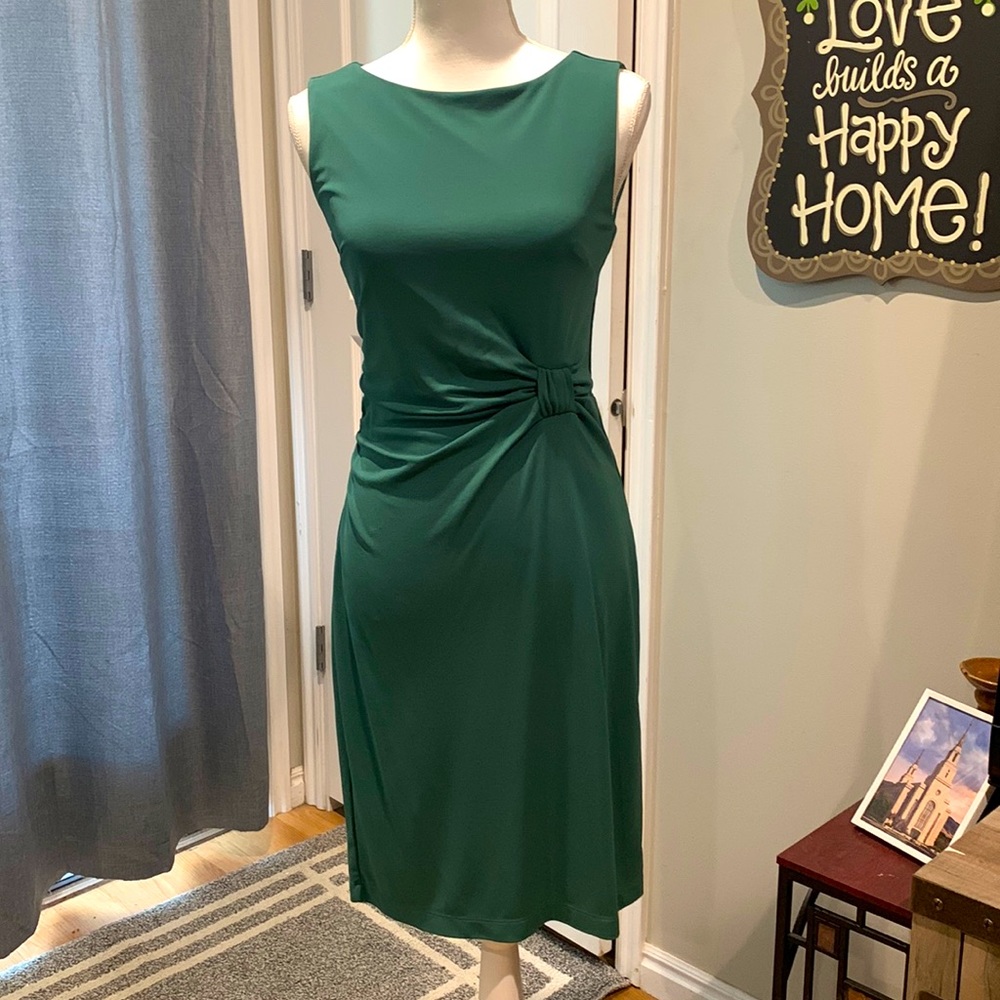 Women’s Ann Taylor Size 4 Green Sleeveless Dress Zip EUC Gather Knot